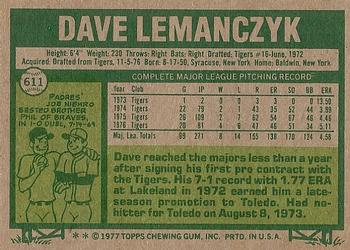 1977 Topps #611 Dave Lemanczyk Back