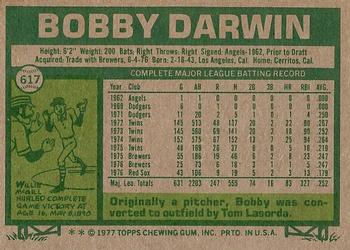 1977 Topps #617 Bobby Darwin Back