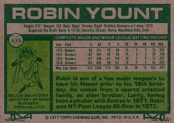 1977 Topps #635 Robin Yount Back