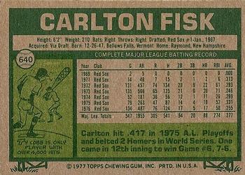 1977 Topps #640 Carlton Fisk Back