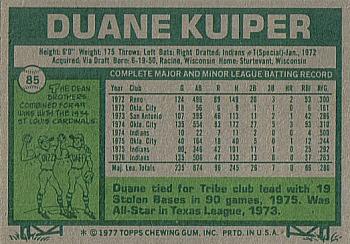1977 Topps #85 Duane Kuiper Back