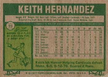 1977 Topps #95 Keith Hernandez Back