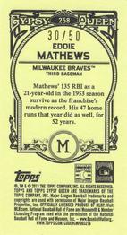 2013 Topps Gypsy Queen - Mini Sepia #258 Eddie Mathews Back
