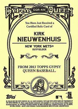 2013 Topps Gypsy Queen - Relics #GQR-KN Kirk Nieuwenhuis Back