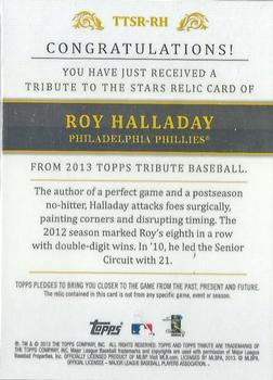2013 Topps Tribute - Tribute to the Stars Relics Green #TTSR-RH Roy Halladay Back