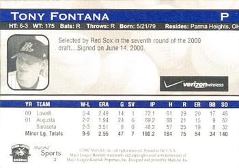 2002 MultiAd Trenton Thunder #2 Tony Fontana Back