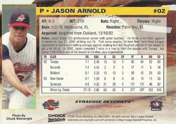 2004 Choice Syracuse SkyChiefs #2 Jason Arnold Back