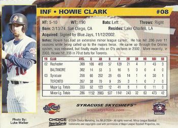2004 Choice Syracuse SkyChiefs #8 Howie Clark Back