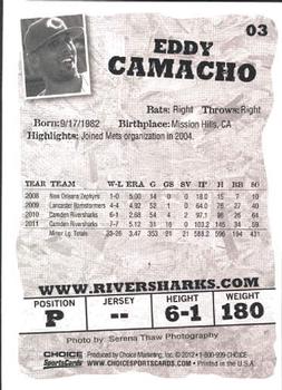 2012 Choice Camden Riversharks #3 Eddy Camacho Back