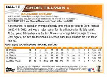 2013 Topps Baltimore Orioles #BAL16 Chris Tillman Back