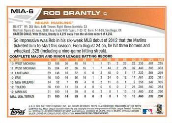 2013 Topps Miami Marlins #MIA6 Rob Brantly Back