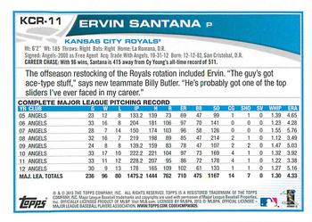 2013 Topps Kansas City Royals #KCR11 Ervin Santana Back