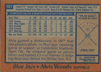 1978 Topps #121 Alvis Woods Back