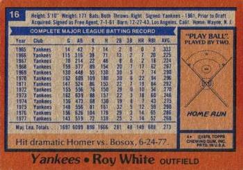 1978 Topps #16 Roy White Back