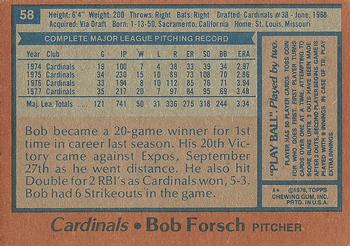 1978 Topps #58 Bob Forsch Back