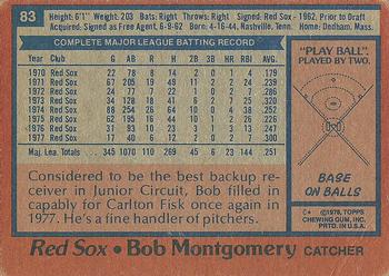 1978 Topps #83 Bob Montgomery Back