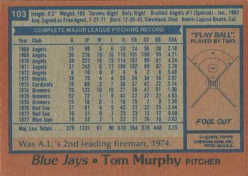 1978 Topps #103 Tom Murphy Back