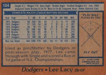 1978 Topps #104 Lee Lacy Back