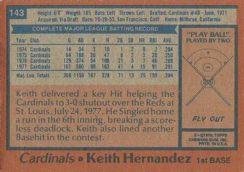 1978 Topps #143 Keith Hernandez Back