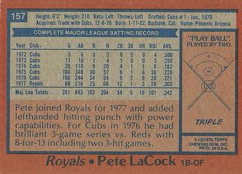 1978 Topps #157 Pete LaCock Back