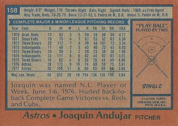 1978 Topps #158 Joaquin Andujar Back