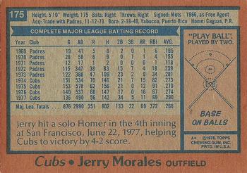 1978 Topps #175 Jerry Morales Back