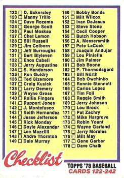 1978 Topps #184 Checklist: 122-242 Front