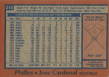 1978 Topps #210 Jose Cardenal Back
