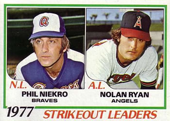 1978 Topps #206 1977 Strikeout Leaders (Phil Niekro / Nolan Ryan) Front