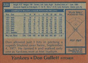 1978 Topps #225 Don Gullett Back