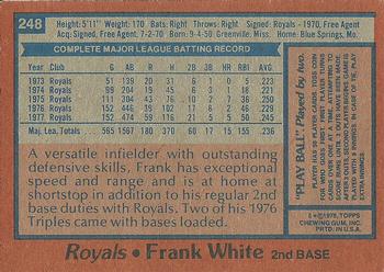 1978 Topps #248 Frank White Back
