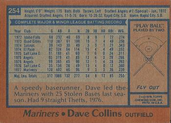 1978 Topps #254 Dave Collins Back