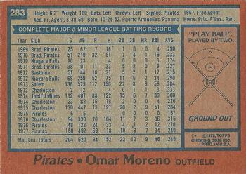 1978 Topps #283 Omar Moreno Back