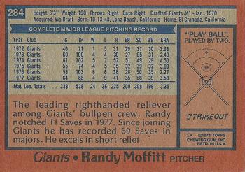 1978 Topps #284 Randy Moffitt Back