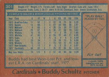 1978 Topps #301 Buddy Schultz Back