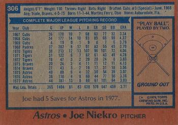 1978 Topps #306 Joe Niekro Back
