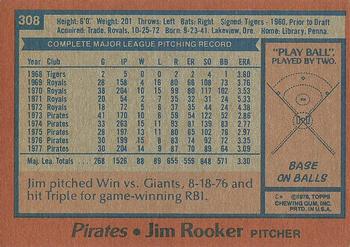 1978 Topps #308 Jim Rooker Back