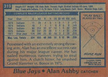 1978 Topps #319 Alan Ashby Back