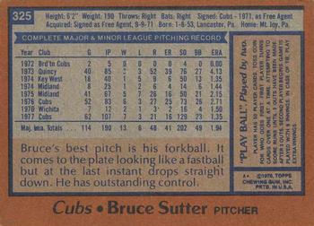 1978 Topps #325 Bruce Sutter Back