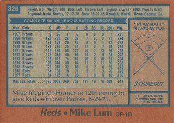 1978 Topps #326 Mike Lum Back