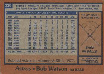 1978 Topps #330 Bob Watson Back