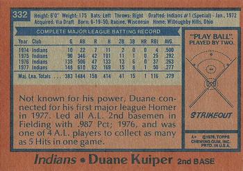 1978 Topps #332 Duane Kuiper Back