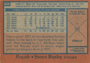 1978 Topps #336 Steve Busby Back