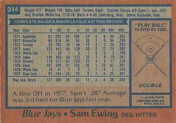 1978 Topps #344 Sam Ewing Back