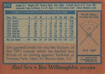 1978 Topps #373 Jim Willoughby Back