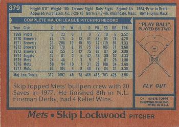 1978 Topps #379 Skip Lockwood Back