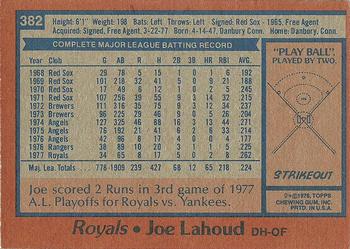 1978 Topps #382 Joe Lahoud Back