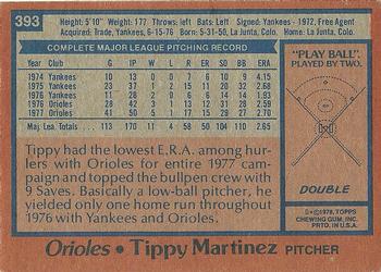 1978 Topps #393 Tippy Martinez Back