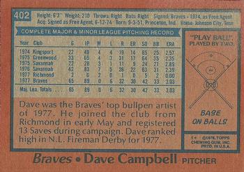 1978 Topps #402 Dave Campbell Back