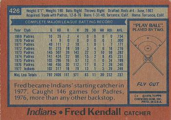 1978 Topps #426 Fred Kendall Back